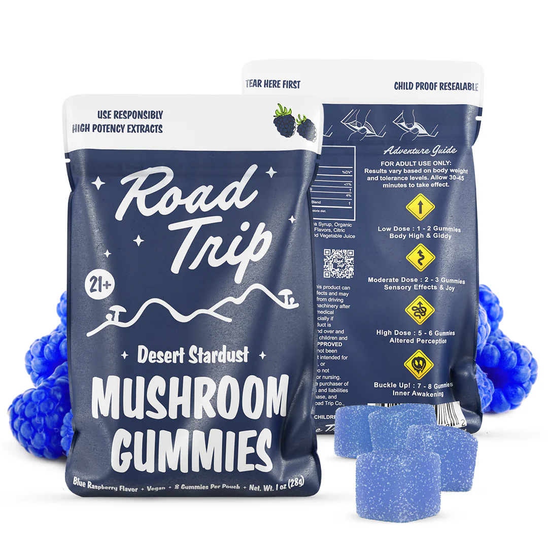 desert stardust mushroom gummies blue raspberry road trip gummies sale