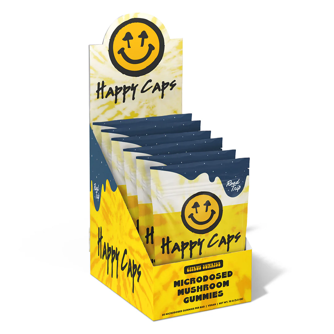 road trip x happy caps® microdosed gummies + functional mushrooms citrus sunrise road trip x happy caps® microdosed gummies + functional mushrooms citrus sunrise